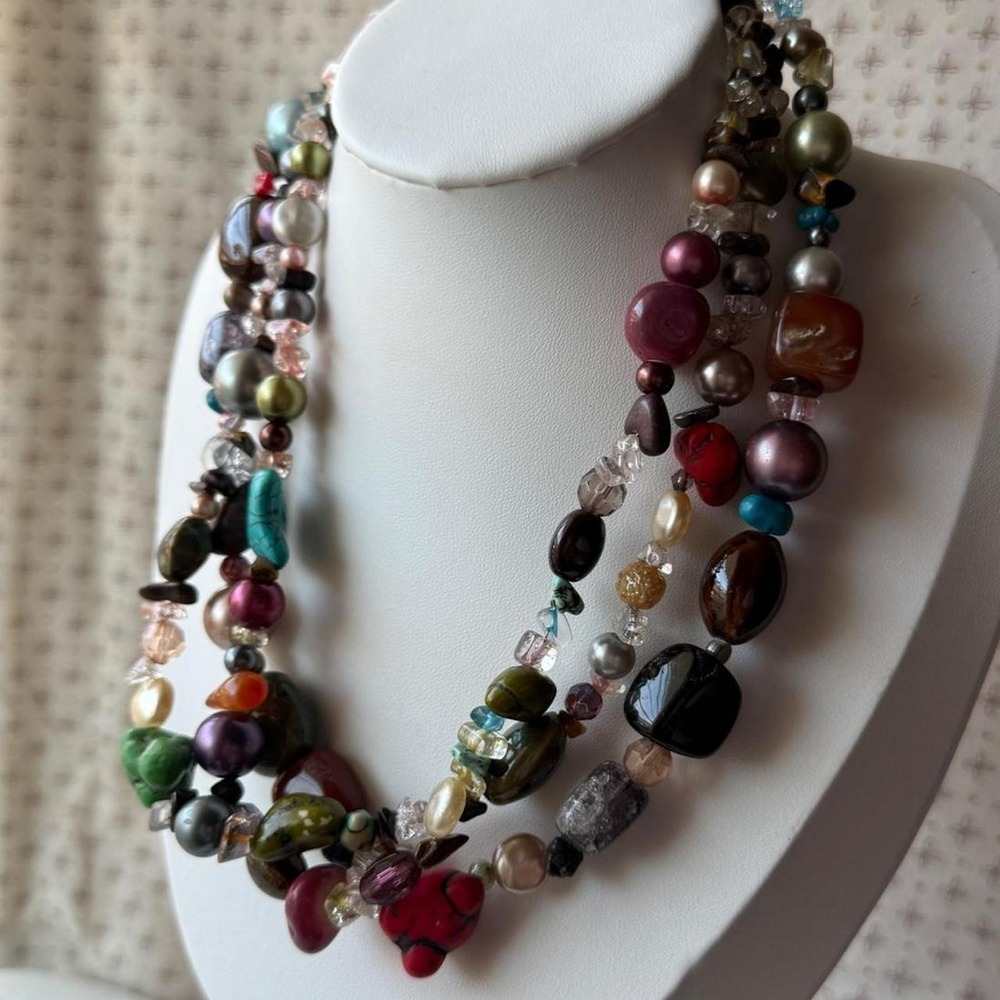 Vintage Napier Multi Strand Gemstone Beaded Statement Necklace Boho Artisan